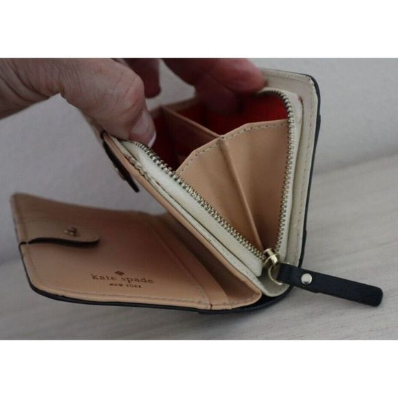 Kate Spade WLRU2212 Berkley Lane Cara Black/Porcelain Leather Zip Around Wallet - Picture 11 of 11